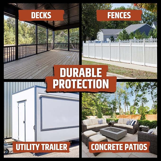 Liquid Rubber Polyurethane Deck Coating – 10X Stronger Than Traditional Deck Paint & Deck Stain – Flexible, Waterproof Sealant for Wood, Concrete & Plywood – Textured Finish – Misty Gray – 4 Gallon