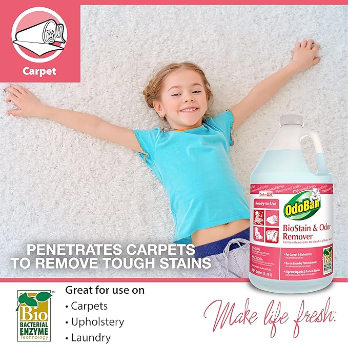 OdoBan Professional Cleaning and Odor Control Solutions, Ready-to-Use Biostain and Odor Remover, Made in the USA, 2 Gallons