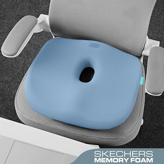 Skechers Seat Cushion Memory Foam,Donut Pillow Office Chair Cushion for Tailbone Pain Relief,Butt Pillow for Office Chair,Car seat Cushion,Long Sitting Office Workers,and Car Drivers,Blue