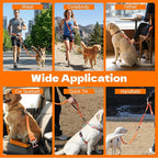 6-in-1 Hands-Free Dog Leash, Waist & Crossbody Bungee Lead with Dual Padded Handles, Bungee Shock Absorbing, Seat Belt Buckle, Reflective for Small Medium Large Dogs, Orange