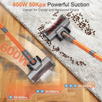 Cordless Vacuum Cleaner, 600W 50KPA 55Mins Vacuum Cleaners for Home, Stick Vacuum with LED Display, Anti-Tangle, Wall Mount, Lightweight, Rechargeable Wireless Vacumm for Pet Hair, Carpet and Floor