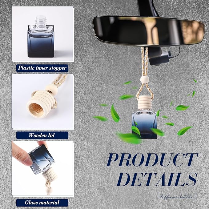 50 Pcs Black Car Air Freshener Hanging Bottle Empty Glass Diffuser Bottles Perfume Bottle Refillable Car Air Freshener Pendant Aromatherapy Fragrance Vials Bottles Ornament(Cube)