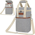 Opux 4 Bottle Insulated Wine Cooler Bag - Portable, Leakproof Padded Carrier for Travel, Picnic, BYOB - Navy White Stripe