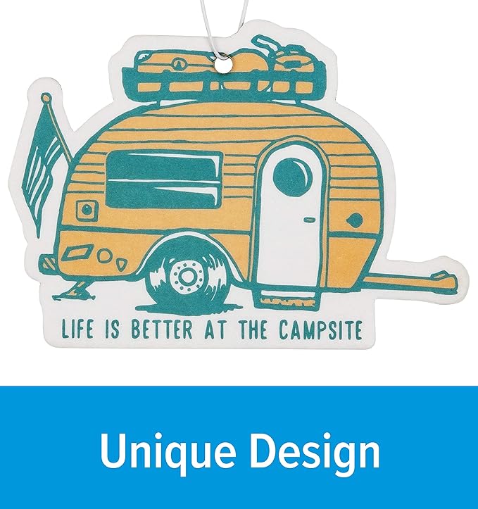 Camco Life is Better at The Campsite Air Freshener - Features Along the Shore Fragrance & Elastic Cord - Use in the Car or RV & Camper - Features Retro RV Design (53363)