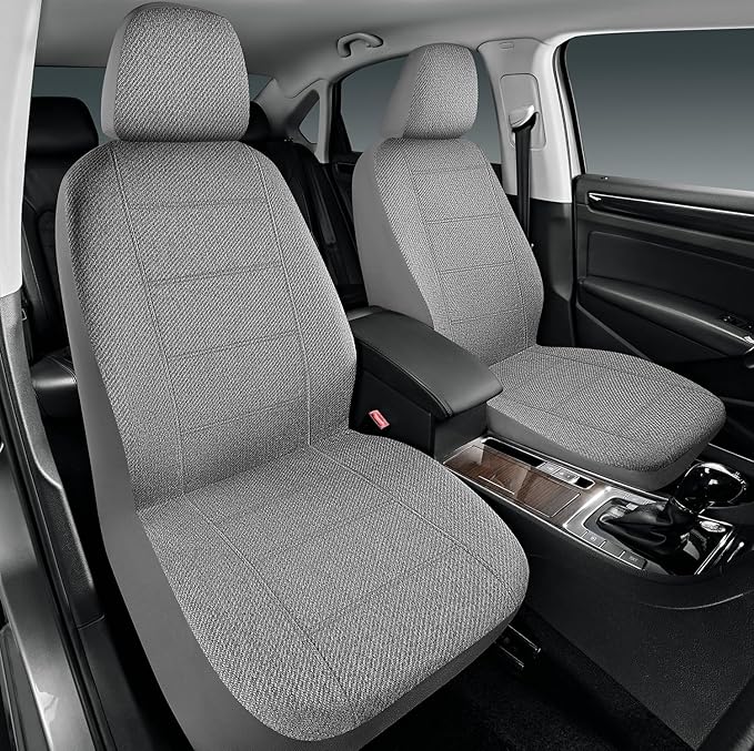 Road Comforts Full Set Car Seat Covers Front Rear Seat Cover Low Back, Flax Seat Protector, Airbag Compatible, Universal Fits for Most Cars, Truck, SUV, Vans Gray