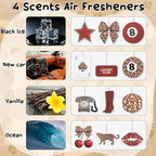 Trendy Red Leopard Car Air Fresheners - 12Pcs Retro Preppy Cheetah Lucky 8 Ball Stars Freshener Hanging Ornaments for Women, Interior Air Refresh Decoration for Car Mirror Birthday Gifts Home