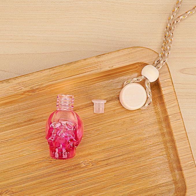 Skull Car Air Freshener, Hanging Refillable Diffuser Bottles for Essential Oils, Perfume Pendant for Auto Interior Decor & Aromatherapy (6Pcs Rose Red)