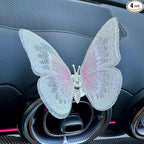 2 Pcs Embroidery Fragrance Butterfly Decoration, Butterfly Car Vent Clips, Embroidery Fragrance Butterfly Car Air Freshener Clip Charm Car Inter Decor Cute Car Accessories for Women Girls-White