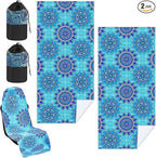 2 Pack Car Seat Towel Covers with Storage Bag 63 x 32 Inch Athletic Running Towel Seat Sweat Washable Non Slip Cover Gift for Car Outdoor Sport Activities (Blue Mandala)