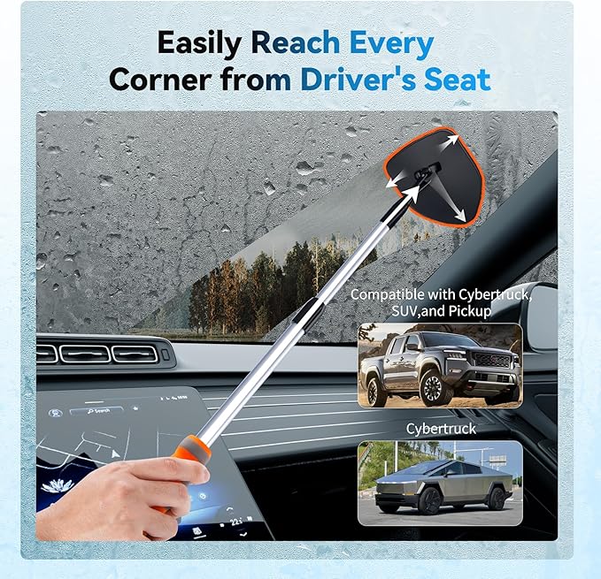 XINDELL Windshield Cleaning Tool, Interior & Inside Car Windshield Cleaner with Microfiber Pads, Extendable Handle & 360° Rotating Head, Streak-Free Glass Cleaning Kit for Cars Trucks