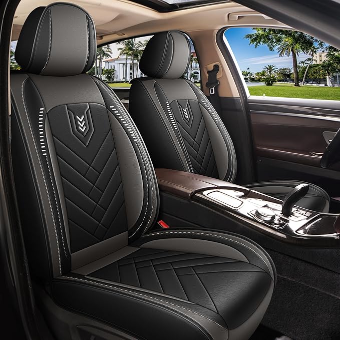 AOMSAZTO Car Seat Cover for Chevrolet Chevy Equinox 2007-2025 2026 Front Set, Leather Car Seat Protector Waterproof, Non Slip Car Seat Cushion, Interior Seat Covers Auto Accessories - Black&Grey