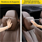Genuine Leather Car Neck Pillow for headrest,Support Drive Seats Head Cushion,Real Cow Leather,11.8x7.5”,Plant-Based Polyester,Thickness & Height Adjustable,Inner Liner fillable(Grey,1p)