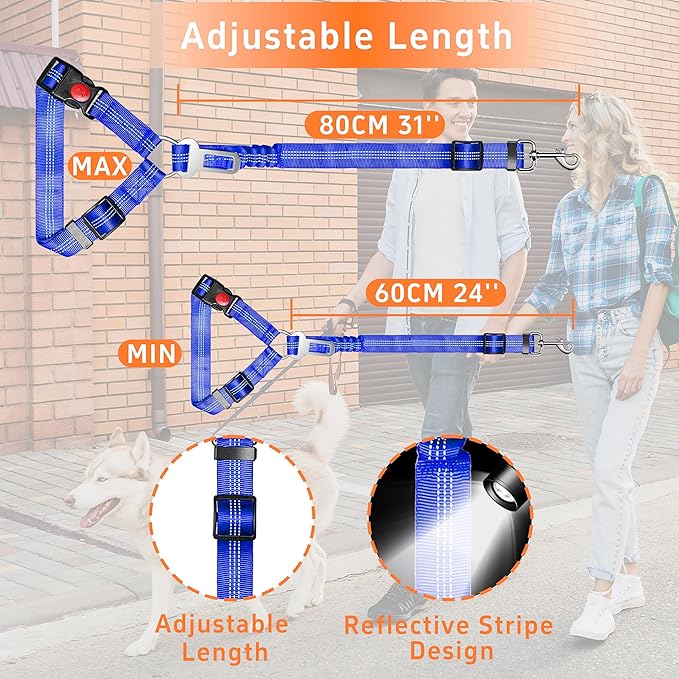 Dog Car Seat Belt - 3 Piece Set Retractable Harness, Adjustable Reflective Seatbelt for Vehicle Headrests, Safety Restraint Heavy Duty & High Elastics, Navy Blue