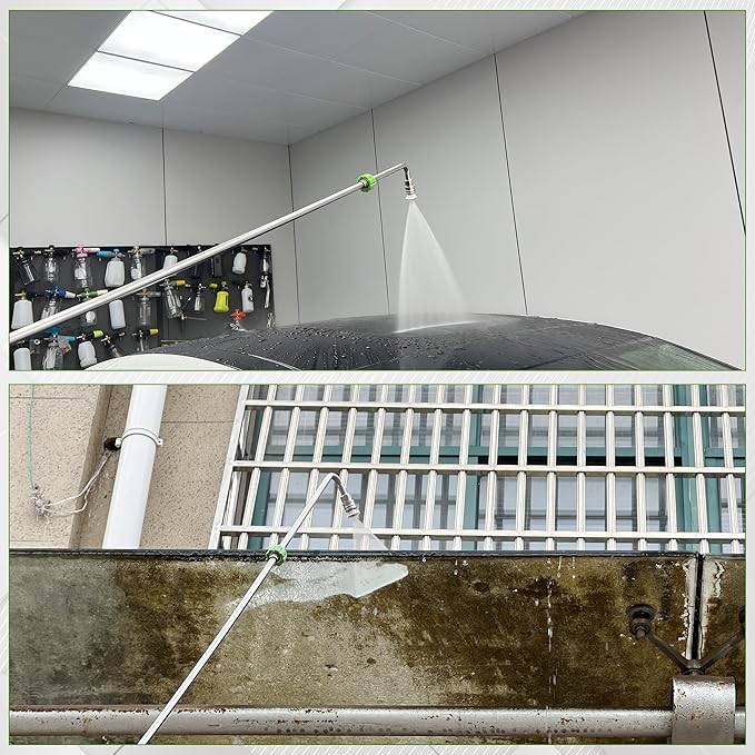 Pressure Washer Extension Wand, 120" Stainless Steel Power Washer Lance With Molded Grip, 30°, 90°, 120° Curved Rod, 5 Spray Nozzle Tips, 1/4" Quick Connect, 4000 PSI