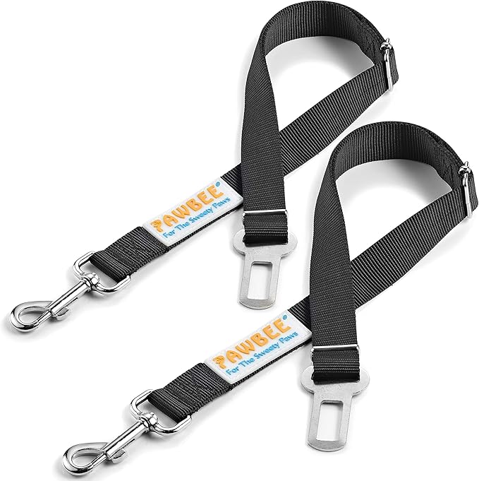 PAWBEE 2-Pack Dog Seat Belts for Cars - Adjustable Nylon Car Harness with Stainless Hooks, Safety Seatbelt Harnesses for Dogs, Durable Dog Car Seat Belt Clip, Essential Travel Accessories for Pets