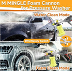 M MINGLE High Pressure Washer Gun with Foam Cannon, Foam Cannon Dual Connector Accessory, Car Wash Foam Gun Kit 1/4 Inch Quick Connector, 5 Pressure Washer Nozzle Tips