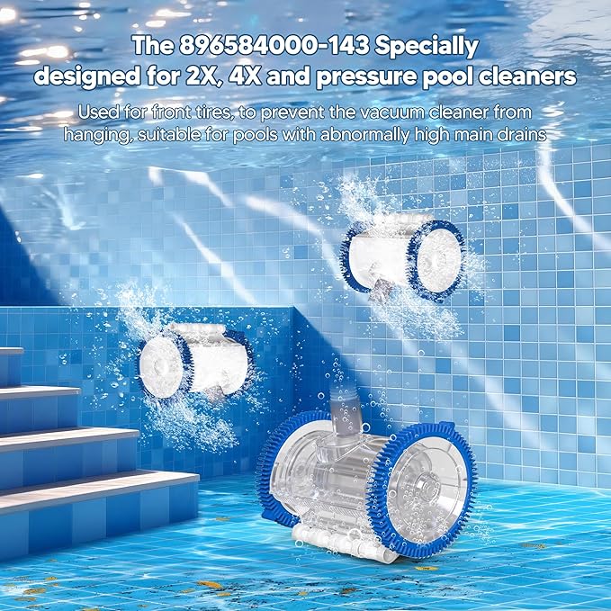 Funmit 896584000-143 Blue Front Tire Kit with Super Hump Replacement for Haywood Poolvergnuegen Select Pool Cleaners and Perfectly Compatible with Hayward Phoenix Cleaners (Pack of 4)