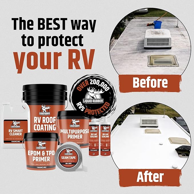 Liquid Rubber RV Roof Sealant- Professional-Grade Solar Reflective Flexible Waterproof Membrane Coating for EPDM, TPO, Fiberglass & Aluminum Camper & Travel Trailers- Brilliant White, 1 Quart