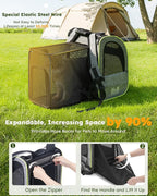Pecute Cat Backpack Carrier Expandable , Foldable Pet Backpack for Cats & Small Dogs Up to 11lbs, with 4-Side Breathable Mesh, Multi-Entry & Lockable Zippers for Travel, Hiking, Camping - Hands Free,