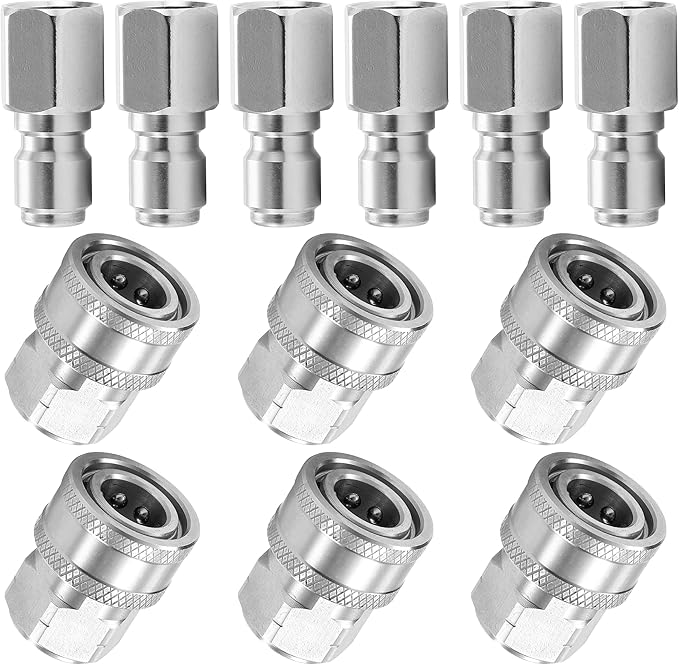 3/8 Inch NPT Pressure Washer Adapter Set, 12-Piece Stainless Steel Internal Thread Quick Connector Kit - 3/8" NPT Female Thread Quick Connect Hose Fittings, 5000 PSI