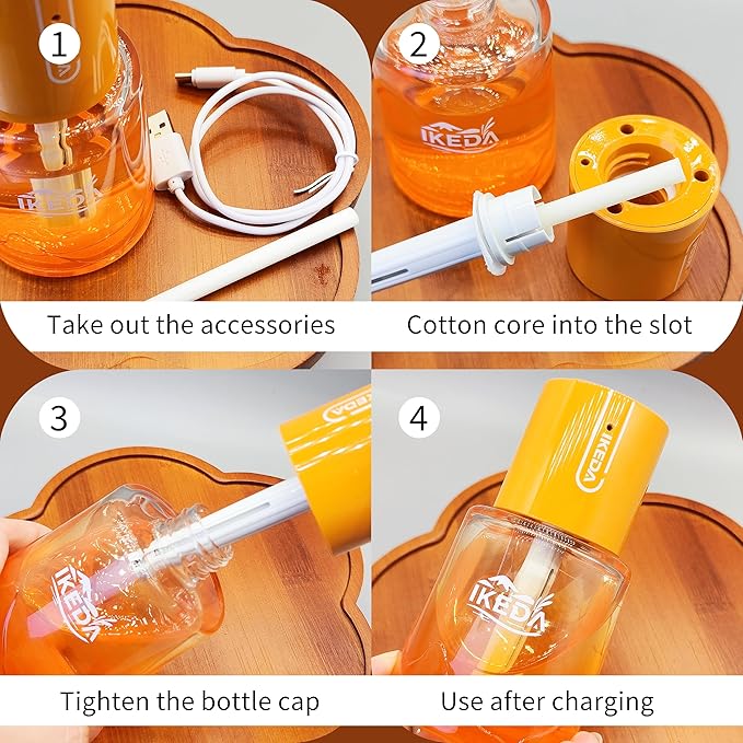 Ikeda Fragrance Smart Car Air Freshener,100ml Essential Oil Diffuser Aroma Diffuser, 3 Mode Adjustable Mini Scent Spray for Car with Touch Switch, Automotive Humidifier for Gift(Orange, Lavender)