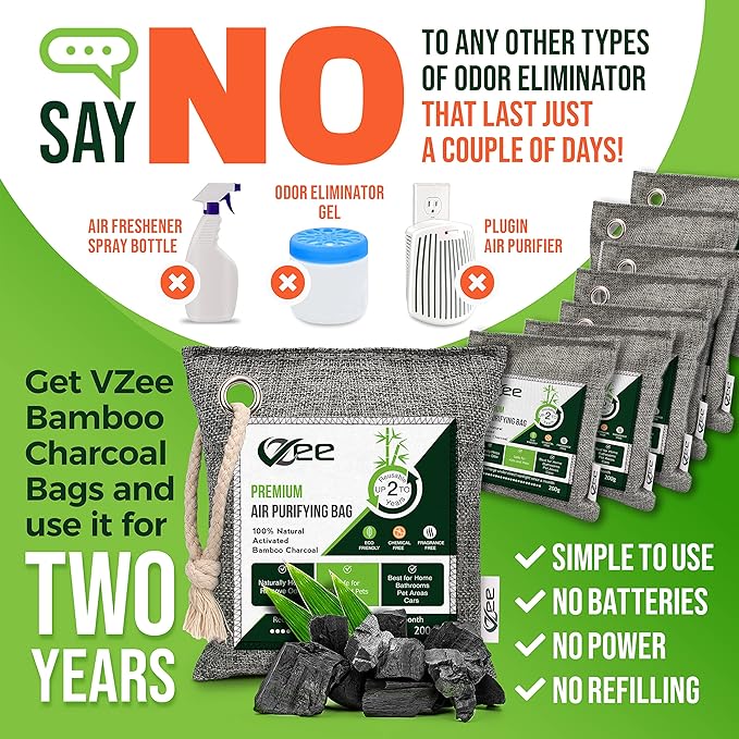 8 Bags x 200g Nature Fresh Activated Charcoal Odor Absorber, Bamboo Charcoal Air Purifying Bag, Odor Eliminator for Home, Car, Cigarette Smoke, Dog, Cat, Shoes