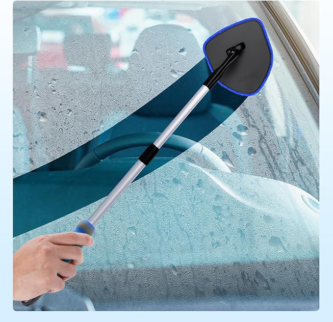 XINDELL Windshield Cleaning Tool, Interior & Inside Car Windshield Cleaner with Microfiber Pads, Extendable Handle & 360° Rotating Head, Streak-Free Glass Cleaning Kit for Cars Trucks