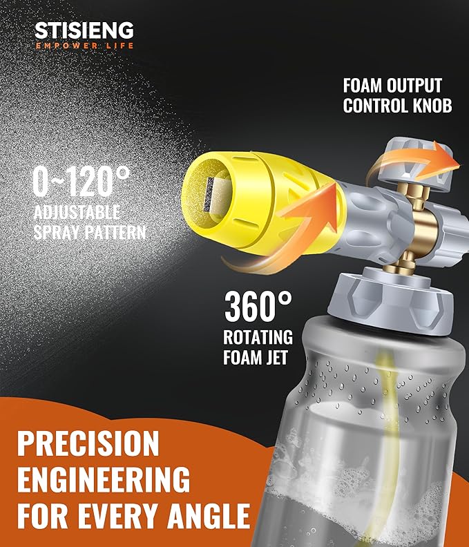 Professional Foam Cannon for Pressure Washer, 1L Wide Mouth Foam Sprayer with Adjustable Nozzle, Heavy Duty Soap Cannon Kit Includes 1.2mm & 1.25mm Orifice for Car Wash