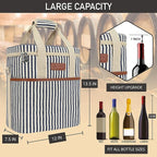 opux 6 Bottle Carrier Tote | Insulated Padded Wine Cooler Bag for Travel. Picnic, BYOB | Portable Leakproof Wine Tote Bag for Dinner, Party, Christmas, Wine Gift for Women, Men (Stripe Navy)