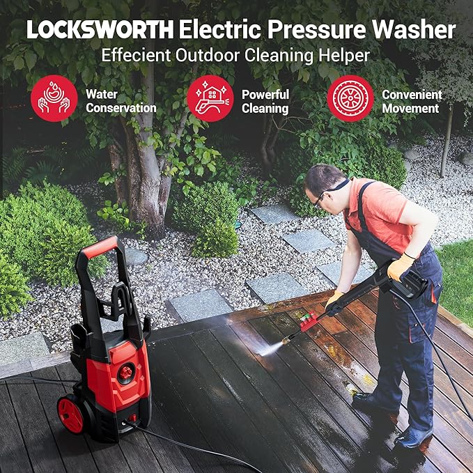 Electric Pressure Washer Power Washer with Foam Cannon & 4 Quick Connect Nozzles, Portable High Pressure Cleaning Machine for Cars Driveways Patios Outdoor Cleaning