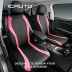 PIC AUTO Leather Car Seat Covers, Premium Automotive Waterproof Two Front Bucket Car Seat Protectors, Black and Pink PVC Patchwork, Fits for Cars, Trucks, Van, SUV, Airbag Compatible