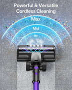 Cordless Vacuum Cleaner, 8-in-1 Cordless Stick Vacuum Cleaner with 3 Suction Modes, Up to 45mins Runtime, Rechargeable, Self-Standing, Vacuum Cleaners for Home Pet Hair Carpet Car Hard Floor, Purple