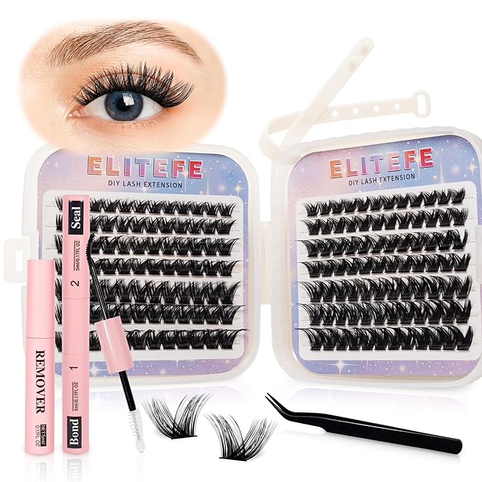 Lash Extension Kit DIY Lash Clusters Kit Eyelash Extensions Individual Lashes Extensions with (BondSeal,Tweezers,Remover,168PcsDesert Rose,8-16)