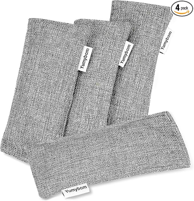 Natural Activated Bamboo Charcoal Bags 4 Pack, Home Air Purifying Bag, Car Odor Eliminator, Shoe Deodorizer, Closets Odor Absorber