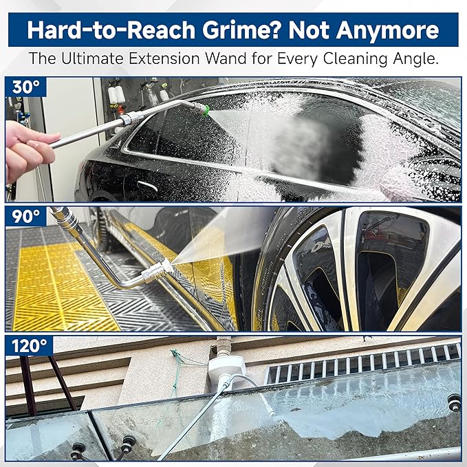 Pressure Washer Extension Wand-30°, 90°, 120° Gutter Cleaner Attachment Kit with 5 Nozzle Tips, 1/4" Quick Connect, High Power Washer Lance for Roof, Deck, Car, Gutters, 4000 PSI