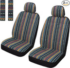 Pariitadin Baja Saddle Blanket Car Seat Covers Front Set with Seat Belt Pads, Washable Breathable Striped Woven Cloth Seat Covers for Cars, Universal Fit Most Cars, Airbag Compatible, Red/Blue