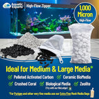 Aquatic Experts High Flow Filter Media Bag - Durable Filter Bags for Fish Tank, Secure Aquarium Media Bag with Drawstring, Media Bags for Aquarium and Pond, High Flow (Zipper), 3” x 8” – 4 Pack