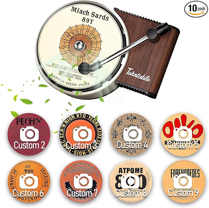 WOCOCN Customized Photo Car Air Freshener, Double-Sided Record Player Design, Unique Turntable Vinyl Shape,Meaning Gifts for Dad, Mom, Friends, Colleagues（9pcs）