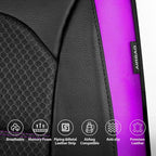 CAR PASS Memory Foam Car Seat Covers,Air Cool Mesh Thick Seat Covers Front Seats,Purple Metal Film Leather Seat Cover for Car,Universal Comfort for Most Car,Truck,Airbag Compatible,Black Purple