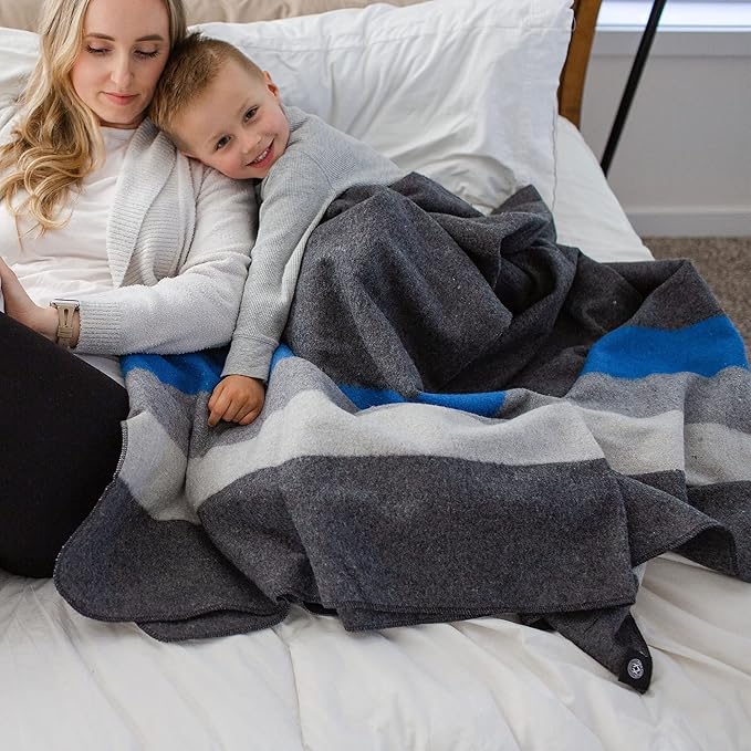 Arcturus Rainier Wool Blanket - 4.5lbs Warm, Heavy, Washable, Large | Great for Camping, Outdoors, Survival & Emergency Kits (White Blue Gray)