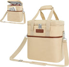 Opux 6 Bottle Carrier Tote | Insulated Padded Cooler Bag for Travel, Picnic, BYOB | Portable Leakproof Wine Tote for Dinner, Party, Christmas, Gift for Women, Men (Cream Beige)