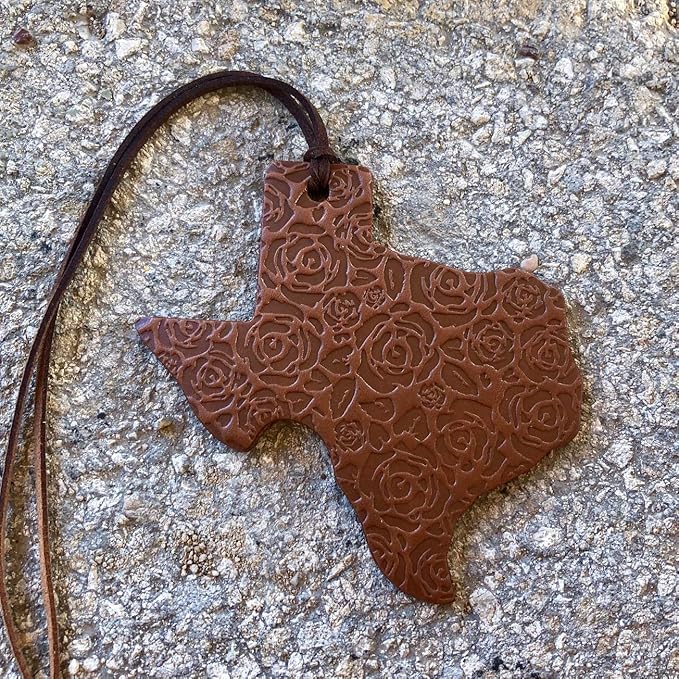 Air Flair | Leather Car Air Freshener | Texas Shape | Rose Pattern (Brown, 5) Cowboy Cologne Scent)