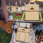 Opux 6 Bottle Carrier Tote | Insulated Padded Cooler Bag for Travel, Picnic, BYOB | Portable Leakproof Wine Tote for Dinner, Party, Christmas, Gift for Women, Men (Cream Beige)