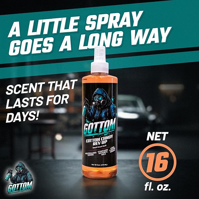 Gottom Air Freshener Spray - Long Lasting Odor Eliminator - 16 oz (Cotton Candy Rev Up) - Car Scent, Auto Odor Remover, Fresh Fragrance, Air Freshener for Trucks, SUVs, RVs, New Car Smell