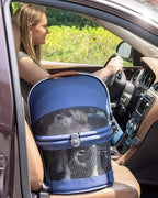 Pet Gear No-Zip View 360 Pet Safety Carrier & Car Seat for Small Dogs & Cats Push Button Entry, View 360 20-inch, Navy