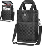 Opux 4 Bottle Insulated Wine Cooler Bag - Leakproof Padded Portable Wine Bottle Carrier for Travel Picnic, BYOB Gift (Black Square)