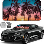 1-Piece Windshield Sun Shade - Foldable Car Front Window Sunshade for Cars SUV Truck Heat Blocker Visor Protector Blocks Max UV Rays and Keeps Your Vehicle Cool (Small = 59 x 28.5 inches, Palm Trees)