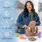 Cool Coolers by Fit & Fresh Slim Ice Packs, Quick Freeze Reusable Ice Packs for Lunch Boxes & Coolers, Long-Lasting, Space Saving Lunch Ice Packs, Taupe, 4Pk
