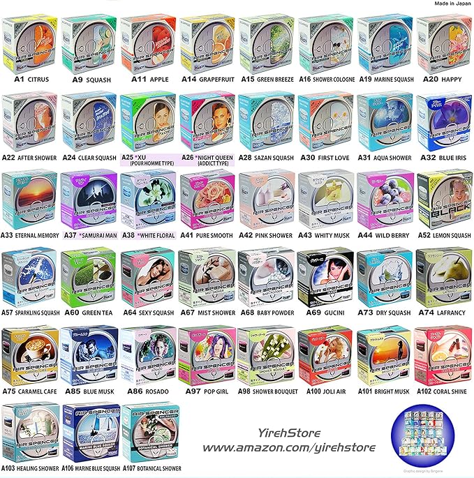 Air Spencer Cartridge Marine Squash Scent 5-Pack Car Air Freshener, Heavy Duty, Last Long, JDM AS A19 Eikosha Japan
