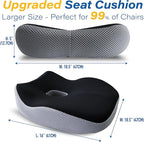 Car Seat Cushion, Ergonomic Memory Foam Car Cushion for Sciatica Pain Relief, Larger Driving Seat Pillow for Short Drivers on Long Drives - Butt Pillow for Truck, Office, Wheelchair - Black&Gray